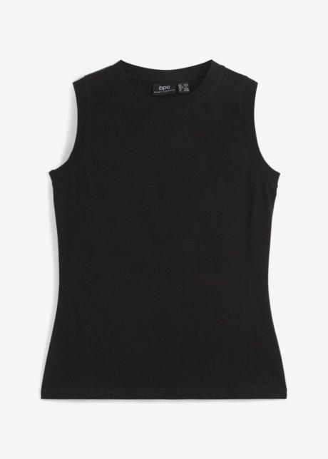 Jersey-Top mit halsnahem Rundhalsausschnitt in schwarz von vorne - bpc bonprix collection