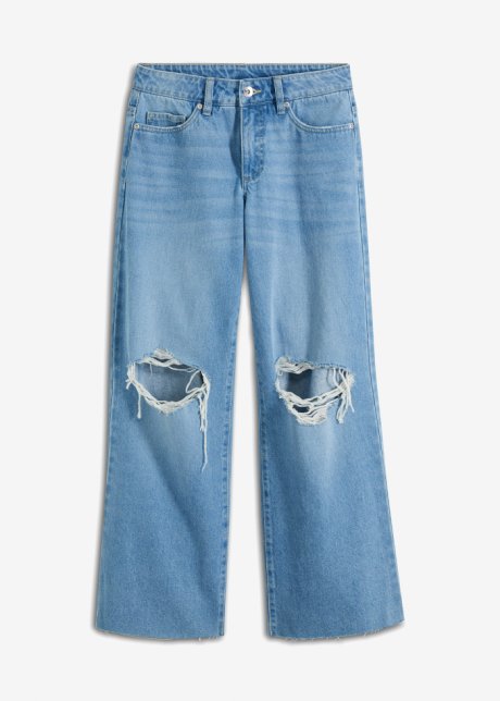 Verkürzte Jeans mit Destroy-Effekten in blau von vorne - RAINBOW