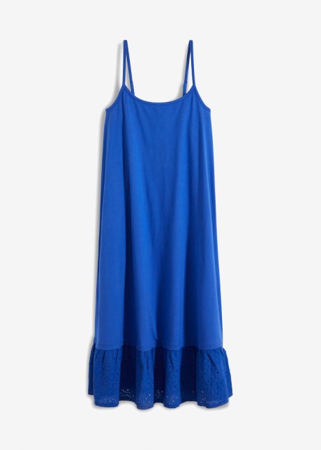 Jerseykleid mit Lochstickerei in blau von vorne - BODYFLIRT