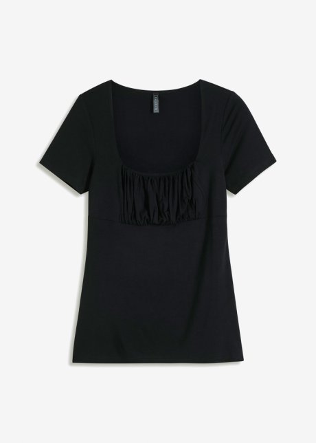T-Shirt mit Raffung in schwarz von vorne - RAINBOW