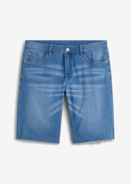 Stretch-Jeans-Bermuda, Loose Fit in blau von vorne - RAINBOW
