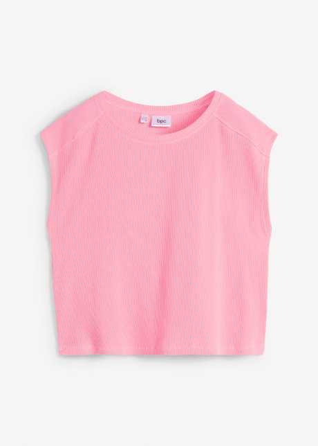 Boxy-Baumwollshirt aus Wafflejersey in rosa von vorne - bpc bonprix collection