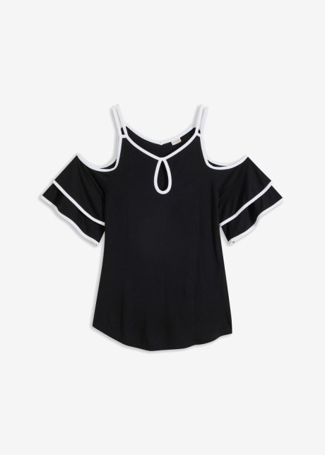 Cold-Shoulder-Shirt mit Kontrast  in schwarz von vorne - BODYFLIRT boutique