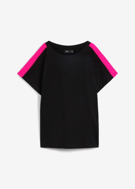 T-Shirt mit Volantärmel und Neonstreifen in schwarz von vorne - bpc bonprix collection