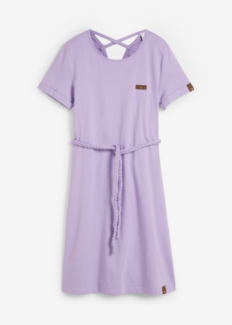 Jerseykleid mit geflochtenem Gürtel in lila von vorne - bpc bonprix collection