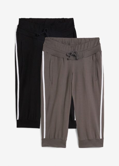 Jogginghose aus Baumwolle (2er Pack), Capri-Länge in schwarz von vorne - bpc bonprix collection