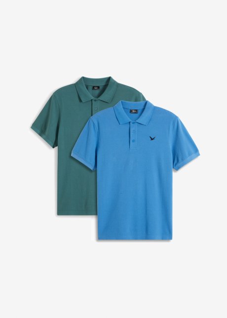 Poloshirt, Kurzarm (2er Pack) in blau von vorne - bpc bonprix collection