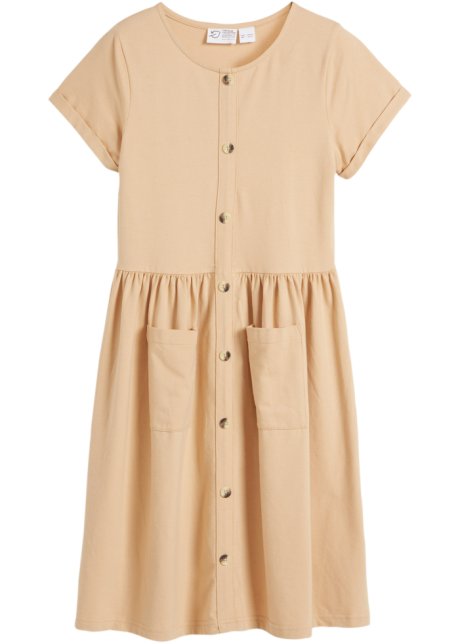Mädchen Jerseykleid aus Bio-Baumwolle in beige von vorne - bpc bonprix collection