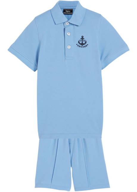 Jungen Piqué-Bermuda und Polo-Shirt aus Bio-Baumwolle (2-tlg.Set)  in blau von vorne - bpc bonprix collection