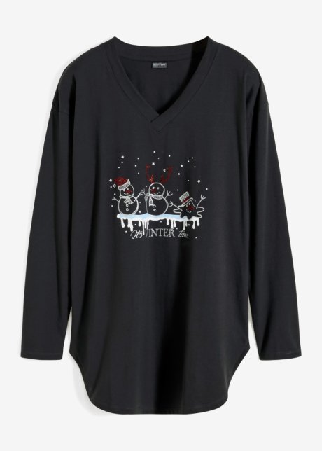 Shirt mit Weihnachtsmotiv in schwarz von vorne - BODYFLIRT