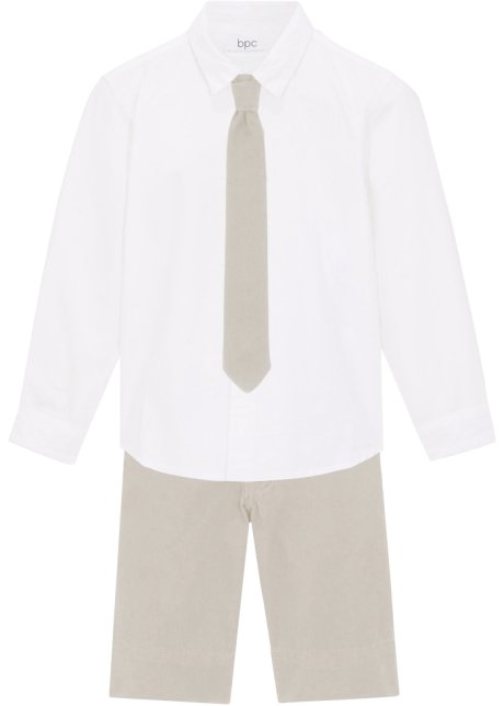 Jungen kurze Hose mit Hemd und Krawatte, festlich (3-tlg.Set)  in weiß von vorne - bpc bonprix collection