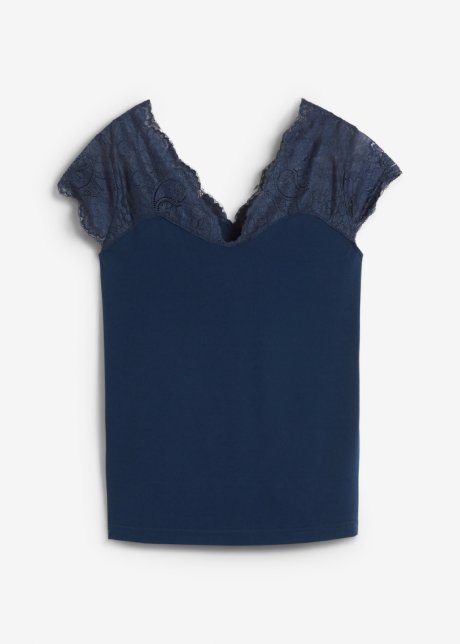 Shirt mit Spitze in blau von vorne - bpc selection