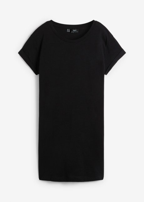 Boxy-Longshirt mit kurzen Ärmeln in schwarz von vorne - bpc bonprix collection