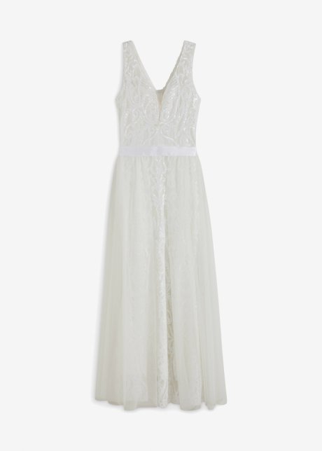 Pailletten-Brautkleid mit abnehmbarem Mesh-Rock in weiß von vorne - BODYFLIRT boutique