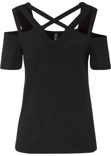 Shirt mit Cut-Outs in schwarz von vorne - RAINBOW
