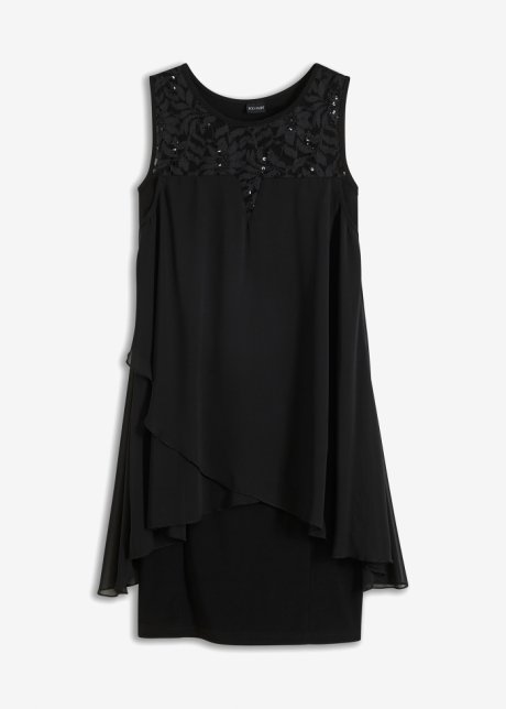 Jerseykleid mit Chiffon in schwarz von vorne - bonprix
