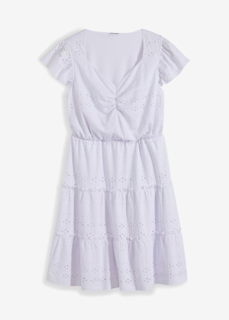 Kleid mit Lochstickerei in weiß von vorne - BODYFLIRT