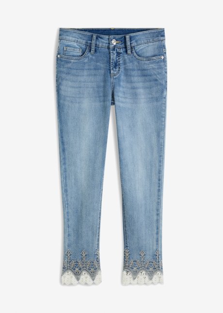 Skinny-Jeans mit Spitze in blau von vorne - BODYFLIRT