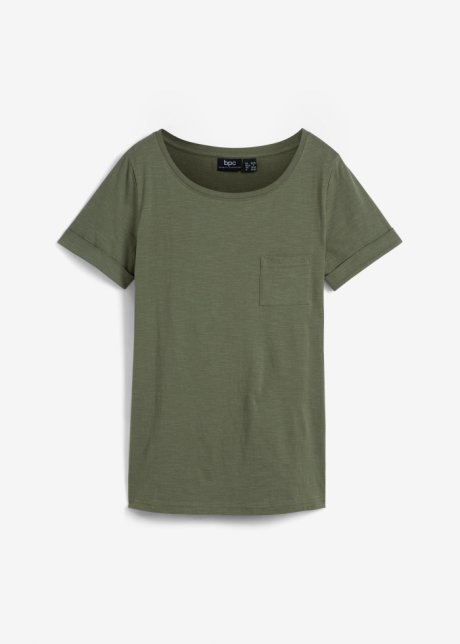 Flammgarn T-Shirt mit Brusttasche aus Bio-Baumwolle in grün von vorne - bpc bonprix collection