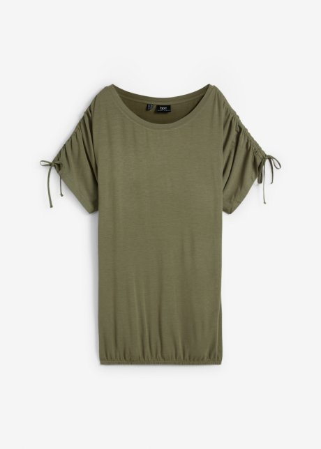 Shirt mit Raffung am Ärmel und Gummibund am Saum  in grün von vorne - bpc bonprix collection