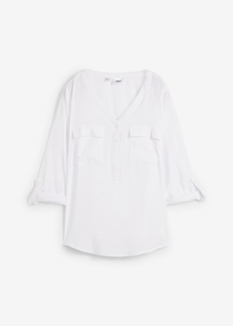 Bluse mit V-Ausschnitt, Langarm in weiß von vorne - bpc bonprix collection