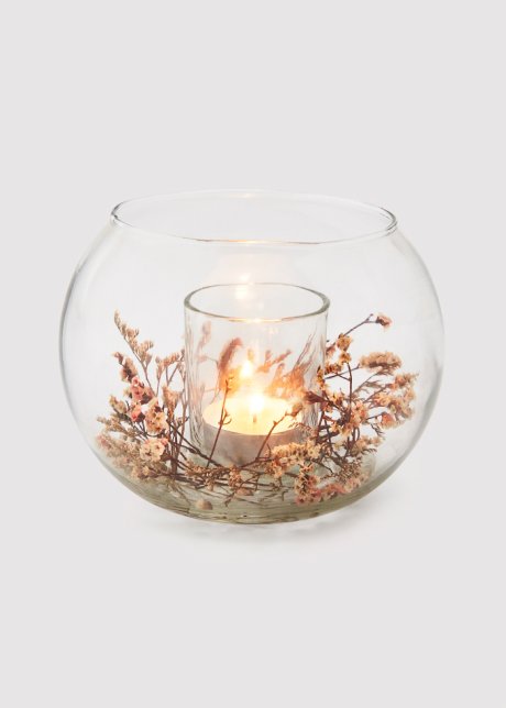Glas-Windlicht mit Trockenblumen in farblos - bpc living bonprix collection