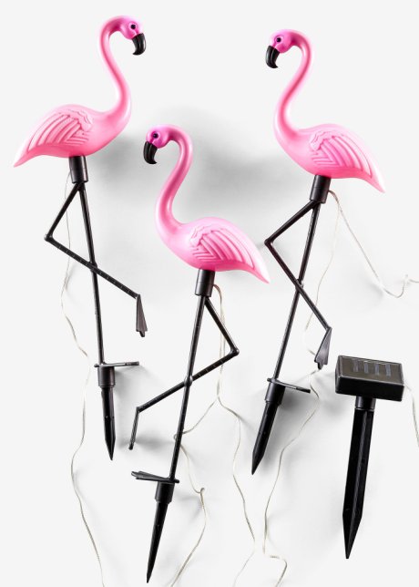 Solar Dekoleuchte Flamingo (3er Pack) in pink - bpc living bonprix collection