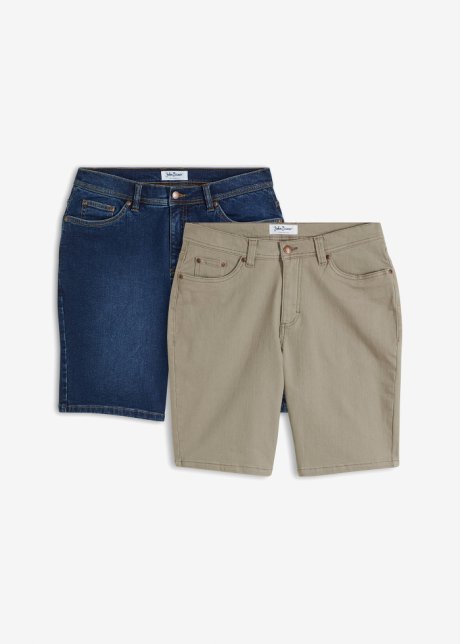 Stretch-Jeans-Bermuda, Regular Fit (2er Pack) in blau von vorne - John Baner JEANSWEAR