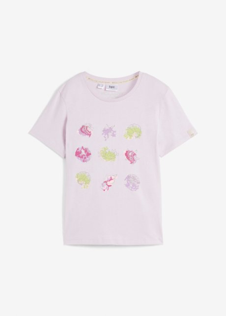 Baumwoll-T-Shirt mit Druck in lila von vorne - bpc bonprix collection