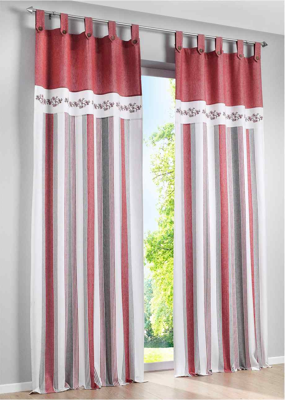 LandhausVorhang im Mustermix rot, Schlaufen