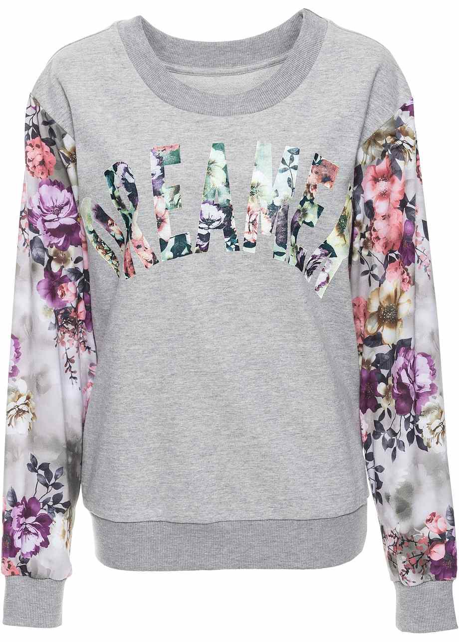 Damensweatshirt Mit Kapuze - Buchstaben Blumendruck, Oversize Hoodie