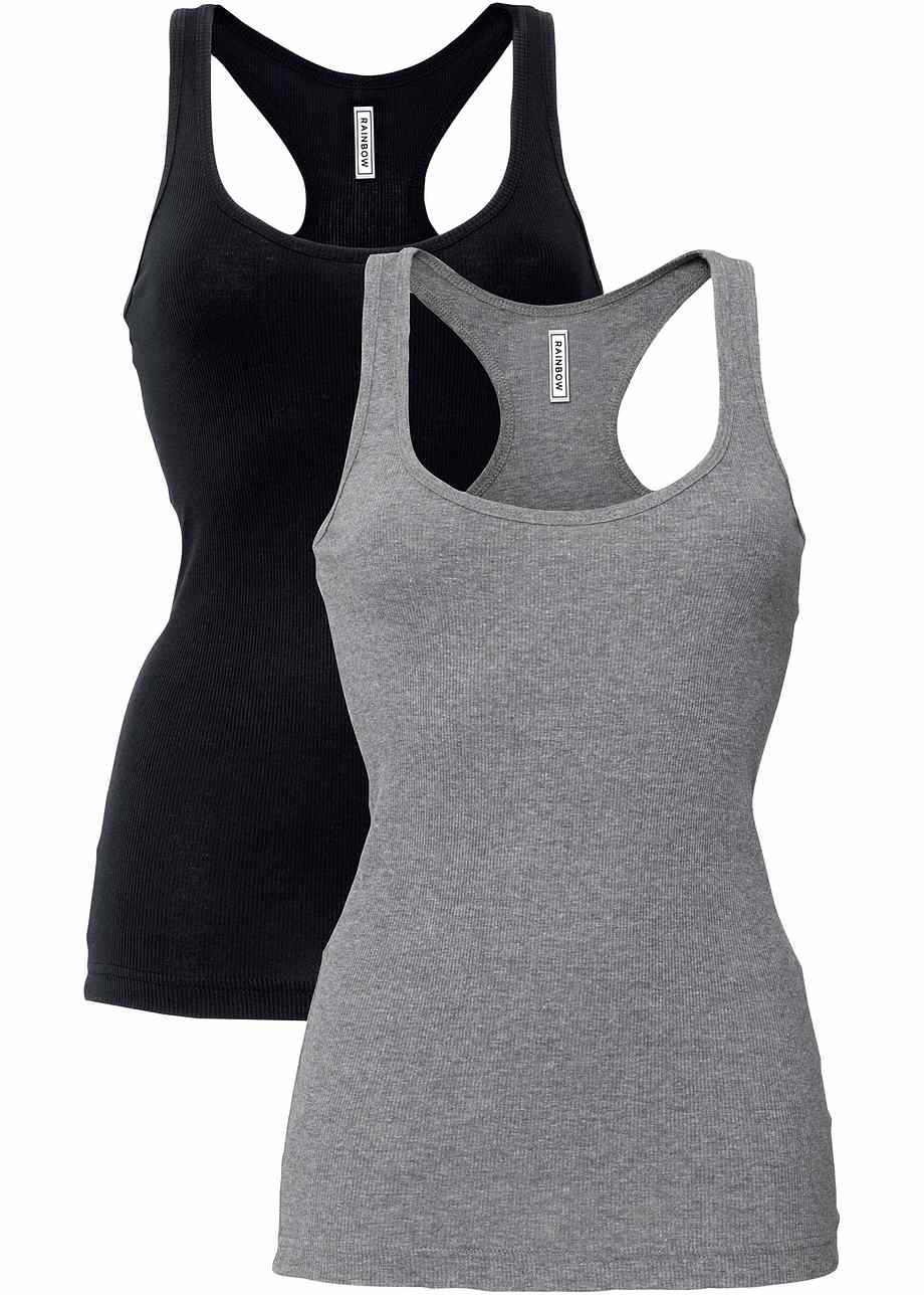 Hautenges Tanktop in feiner Rippqualität schwarz/grau meliert