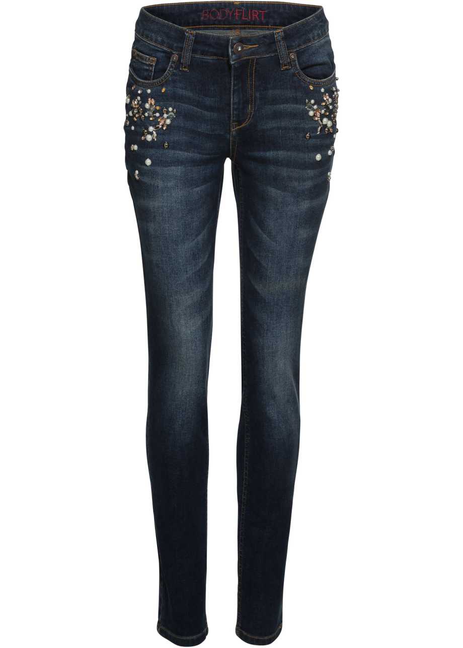 Ausgefallene Skinny Jeans Mit Funkelnden Applikationen Dark Blue Stone