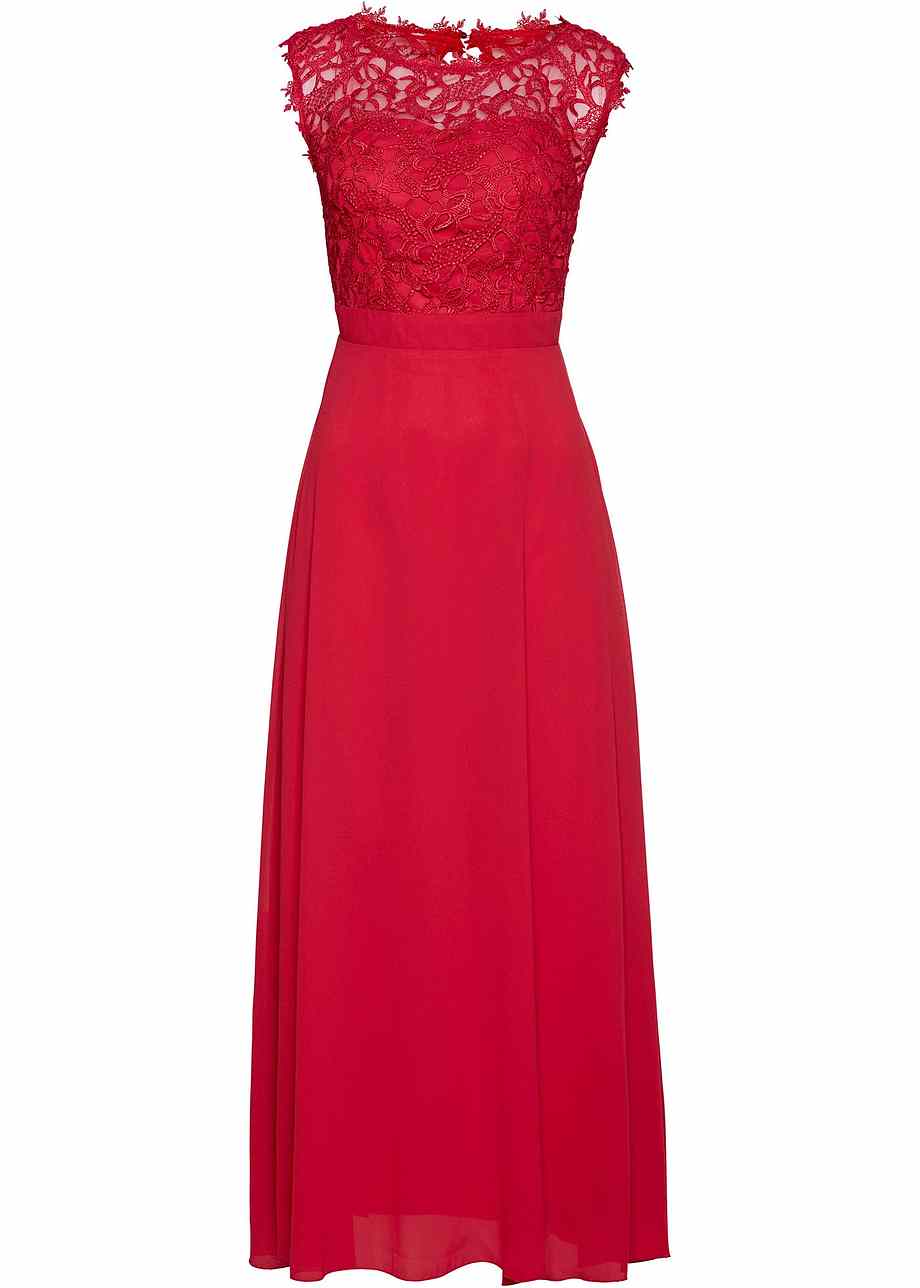 Edles Abendkleid mit Rücken-Cut-Out und Verzierungen aus Spitze - rot