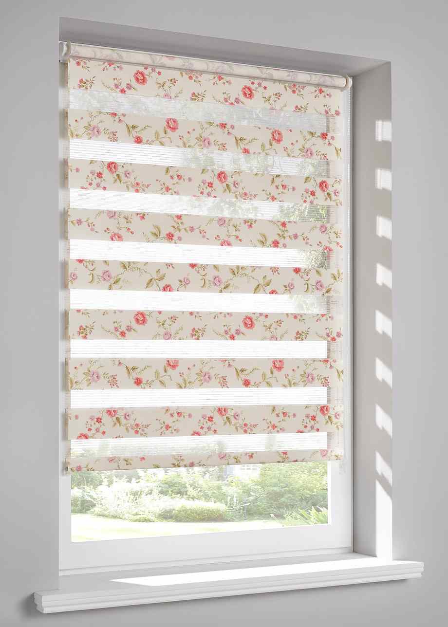 Blumig bedrucktes Doppelrollo bunt, Klemmträger