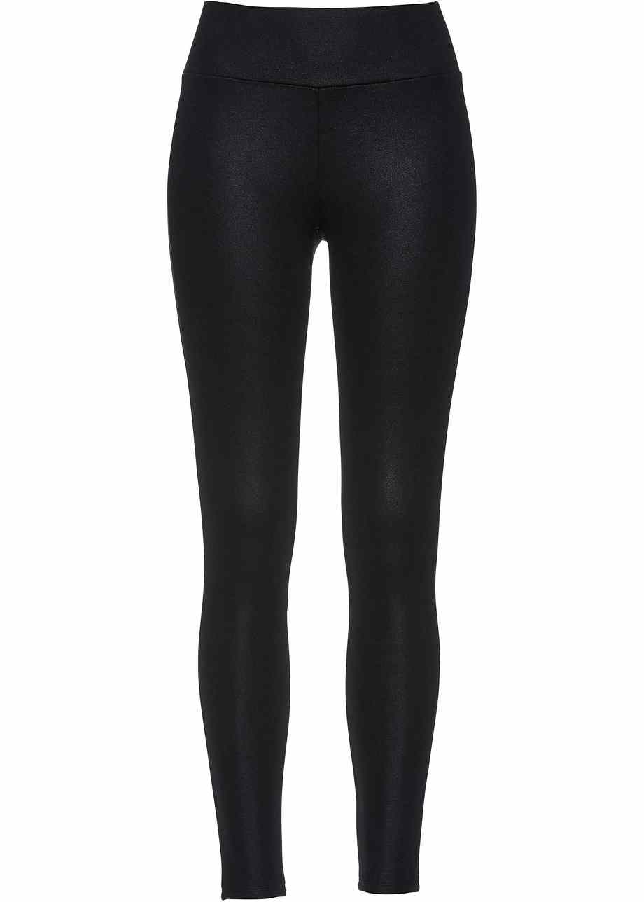 Glänzende Leggings Mit Breitem Bund Glanz Leggings Schwarz Metallic