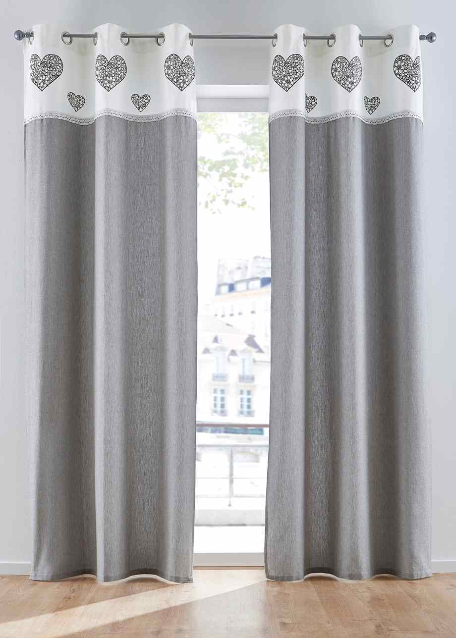 Vorhang im Landhaus-Stil im trendigen grau - grau/weiß, Ösen