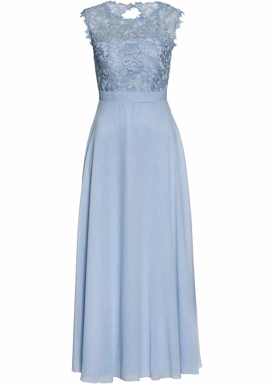 Edles Abendkleid mit Rücken-Cut-Out und Verzierungen aus Spitze - puderblau