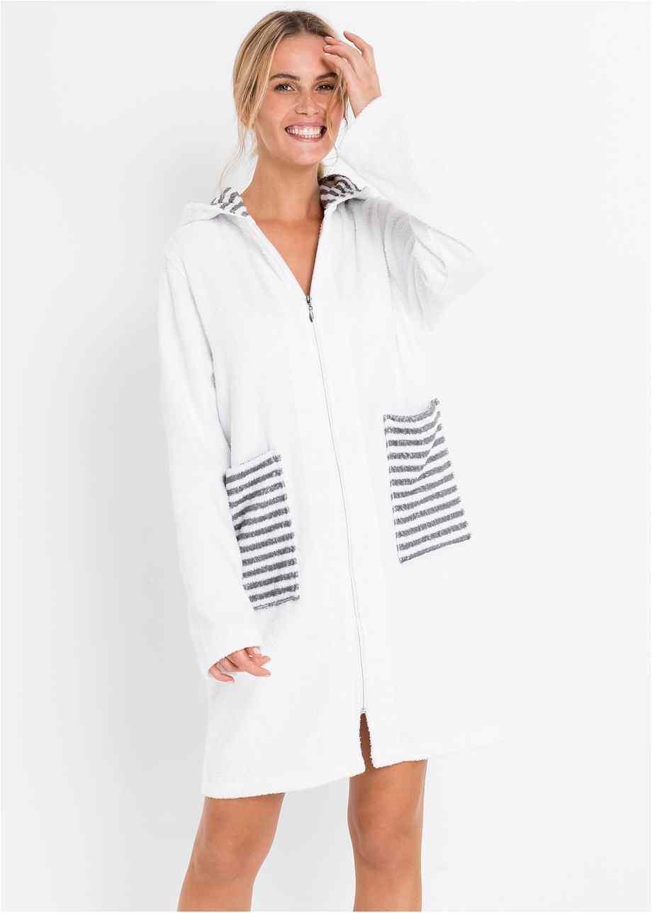 bademantel damen grau weiß