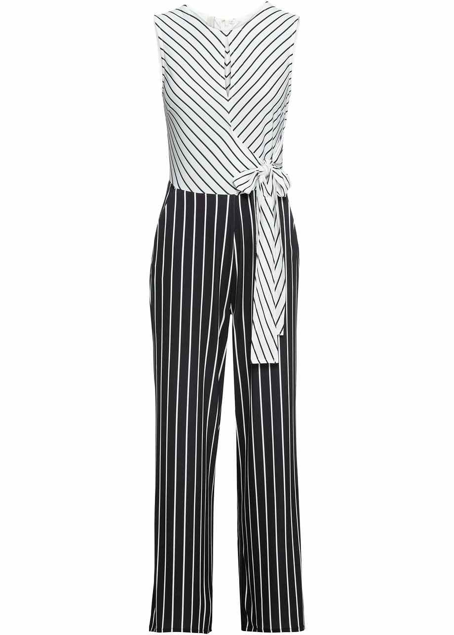 Jumpsuit mit Gürtel schwarz/weiß gestreift