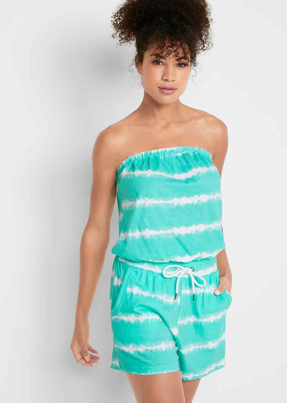 Sommerlicher Baumwoll BandeauJumpsuit, kurz mentholblau Damen bpc