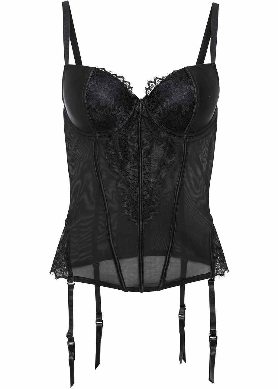 Verführerische Corsage mit Spitze - schwarz, Cup E