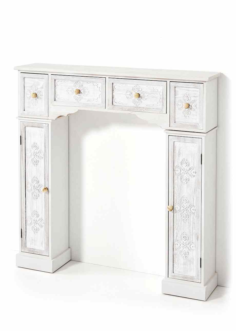 Kaminkonsole mit hübscher Holzfront - weiß/natur, Konsole