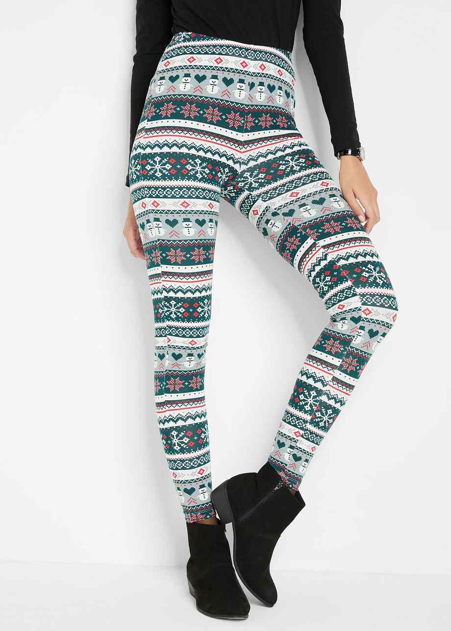 Basic Leggings mit Elastikbund und weihnachtlichem Motiv Weihnachts