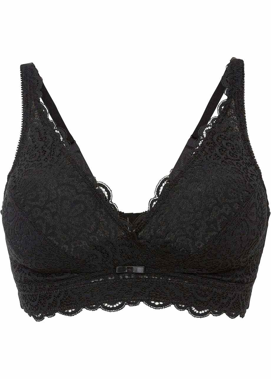 Feminines Bralette mit geblümter Spitze schwarz, Cup D