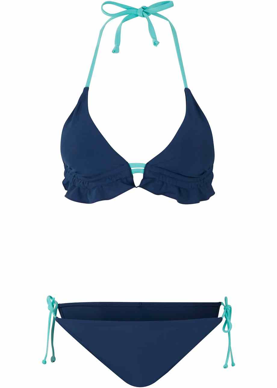 Femininer Triangel Bikini mit Volant - blau