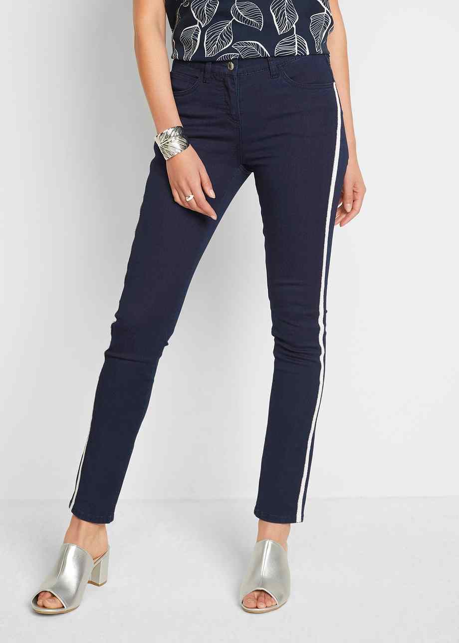 Schmale Jeans mit seitlicher Schmucksteinverzierung - darkblue stone