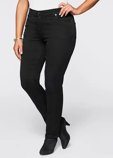 Slim-Fit-Jeans Mid Waist, Super Stretch in schwarz von vorne - bonprix