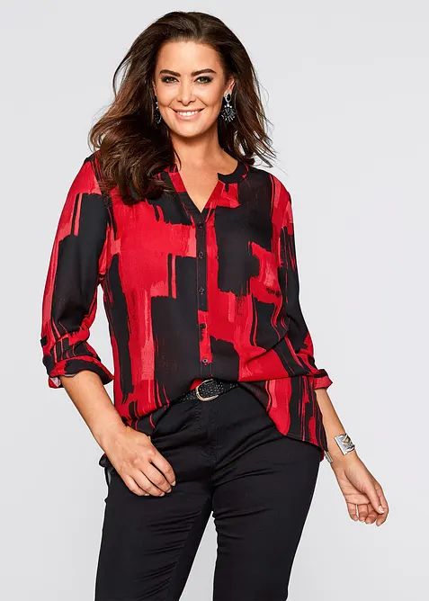 Chiffon-Longbluse mit Druck in rot von vorne (im Anschnitt) - bonprix