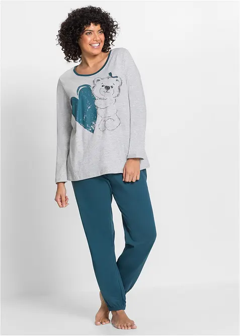 Pyjama mit Bio-Baumwolle in petrol von vorne (Totalaufnahme) - bonprix